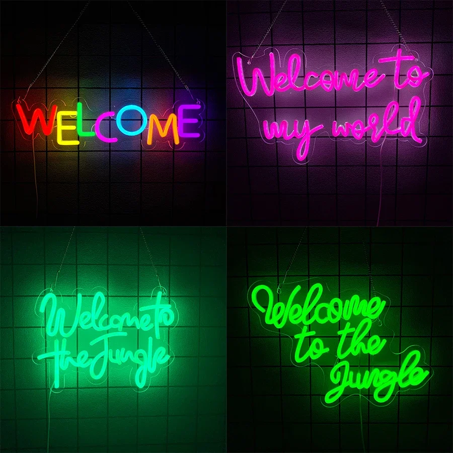Willkommen im Dschungel, LED-Neonlicht-Schild in Grün für Wanddekoration, Garten, Zuhause, Veranda, Geschäft, Weihnachten, Wohnzimmer, Bar, Dekoration.
