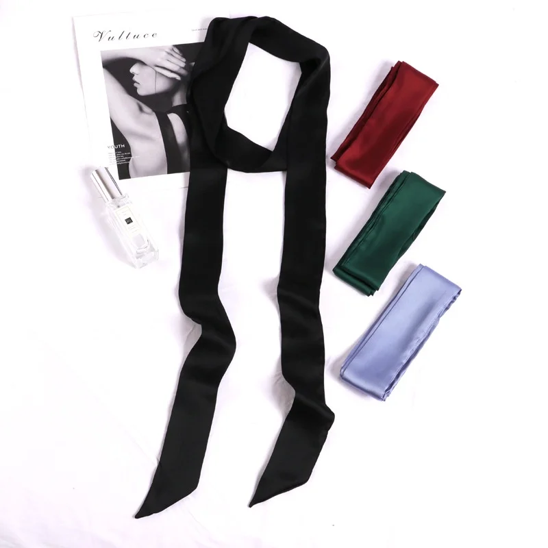 200 cm Solid Color Long Thin Narrow Silk Scarf Hair Ribbon Scarf Satin Waist Belt Neckties Bow Ties