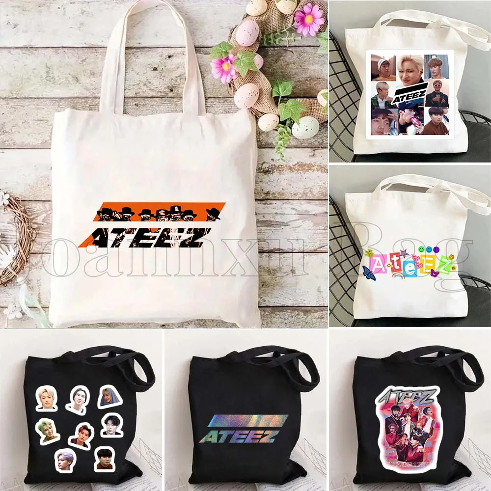

RETRO ATEEZ Members KPOP San Mingi Yunho Seonghwa Cute Gift Men Women Shopper Tote Bag Girl Handbag Shoulder Cotton Shopping Bag