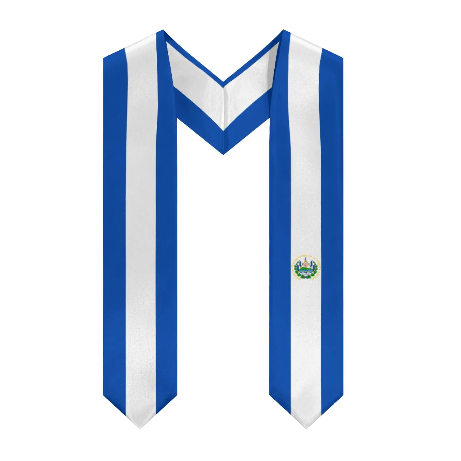 

2025 El Salvador Flag V-neck Graduation Stole Shawl Sash Honor For Study Aboard International Students