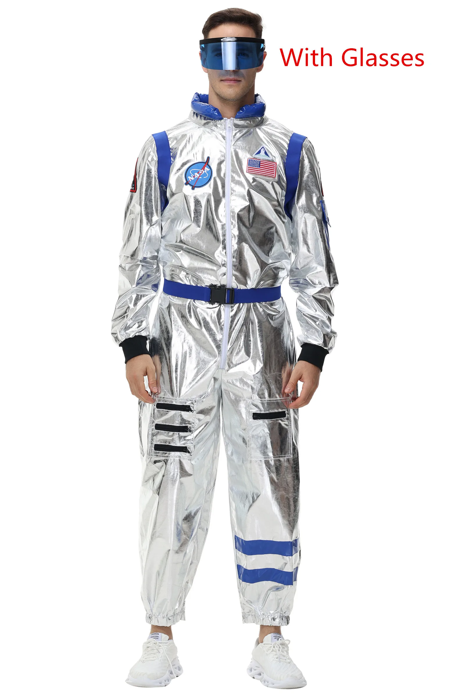 Zilveren astronaut kostuum volwassen ruimtevaarder jumpsuit ruimtepak outfit voor vrouwen mannen cosplay halloween kostuums 2024 nieuw