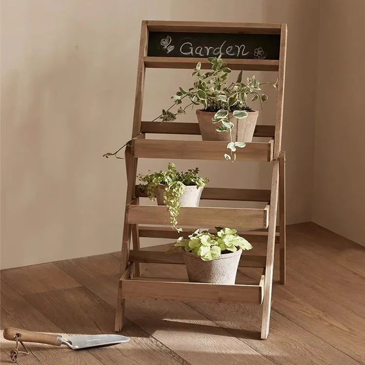Multi-layer solid wood floor-standing flower shelf balcony wooden succulent shelf folding outdoor garden multi-tiered flower pot