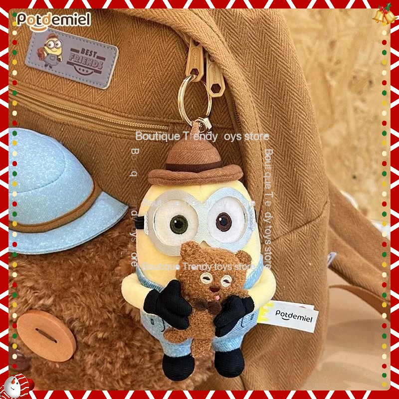 Chaveiro de pelúcia de cavalheiro Minion fofo com gravata borboleta de terno, chaveiro de brinquedo macio para bolsa mochila