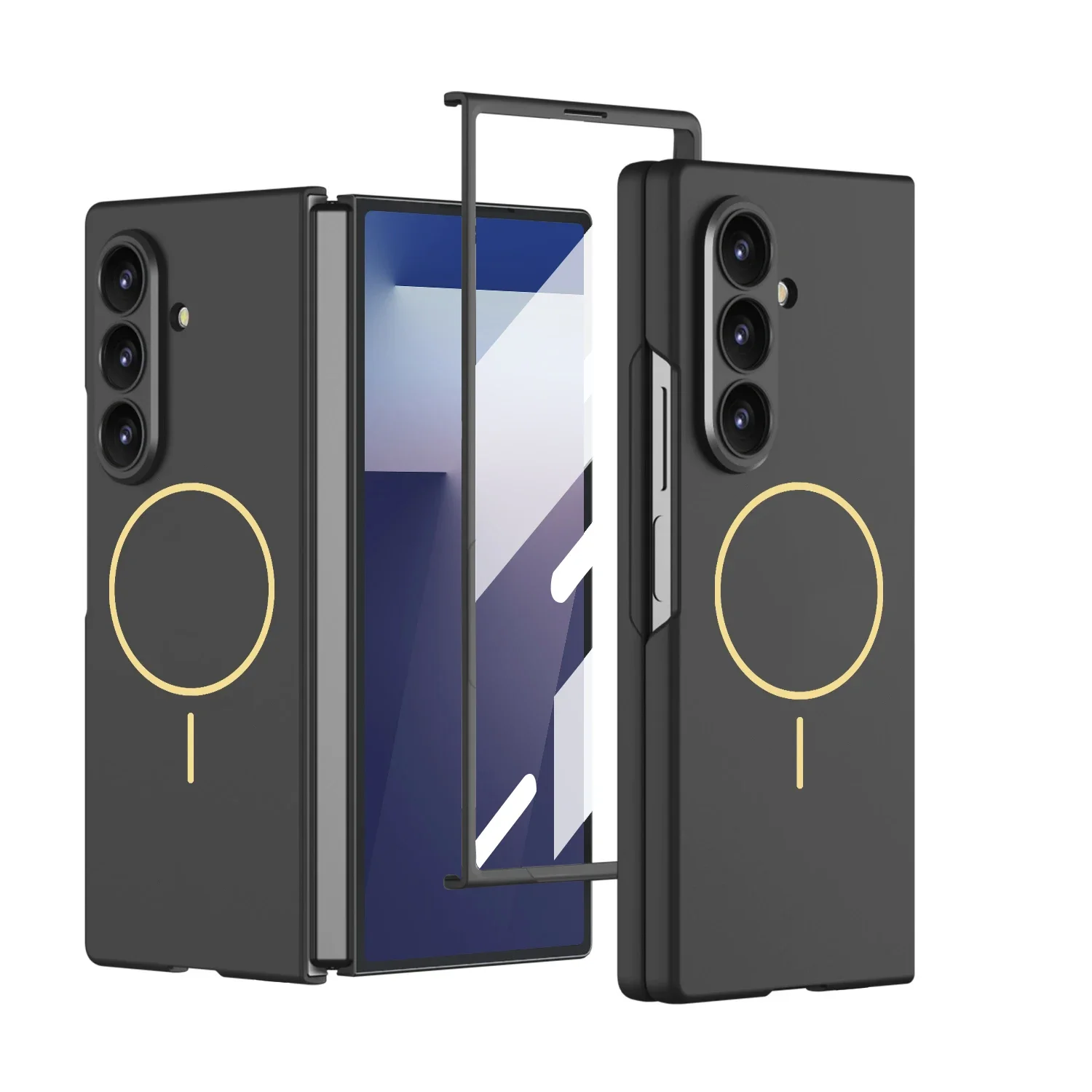 Minimalistisches, schlankes, mattes, magnetisches Case für Samsung Galaxy Z Fold 7, kabelloses Laden, stoßfest, mit Displayschutzfolie