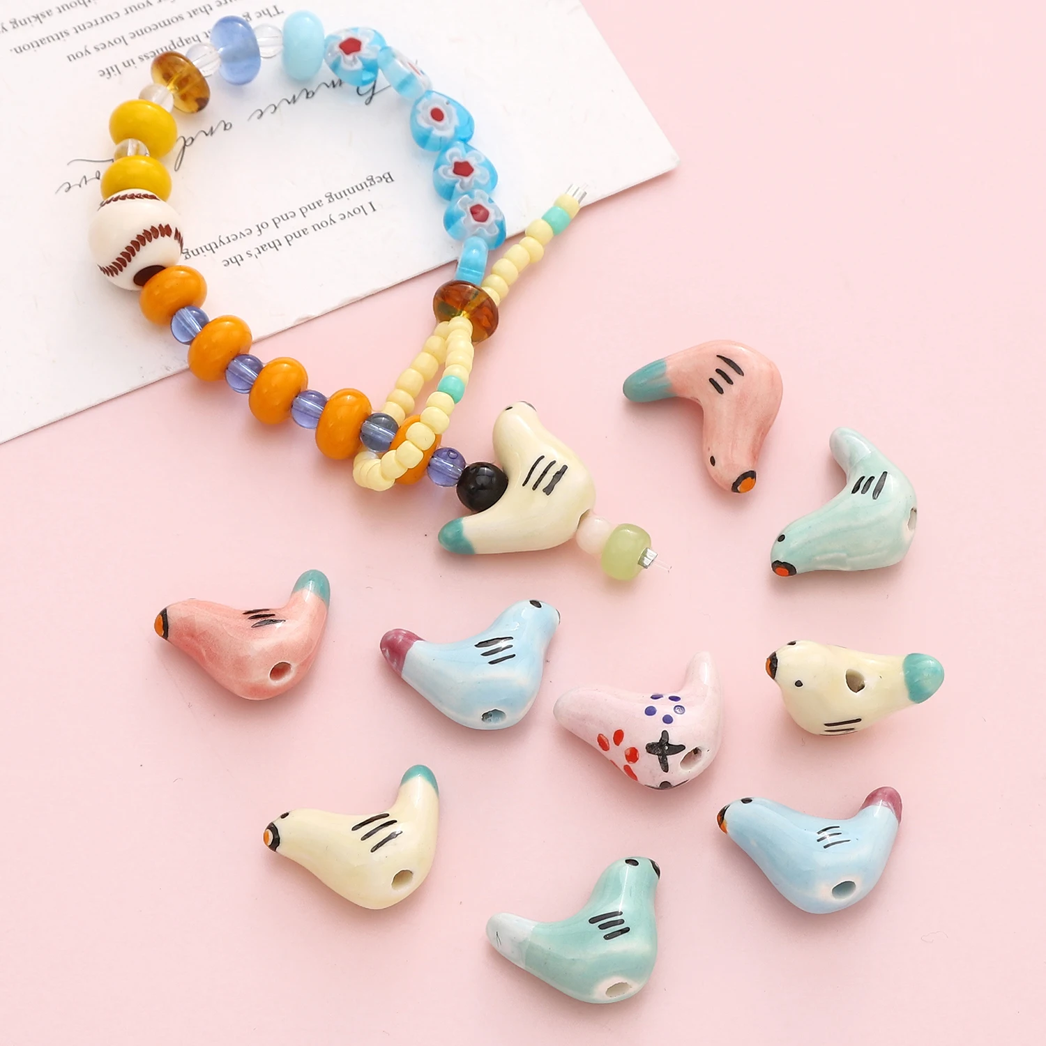 1pc/Bag 20x14mm Hand Drawn Ceramic Pigeon Shape Beads Spacer Loose Beads For DIY Bracelet Phone Chain Jewelry Making Accessories