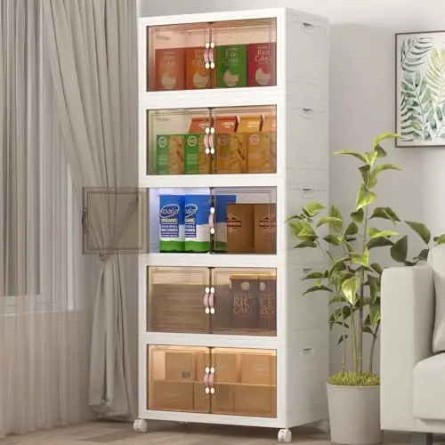 Stackable Storage Bins with Lids, 600QT Closet Organizers and Storage Cabinet with Doors & Wheels, Lockable Plastic