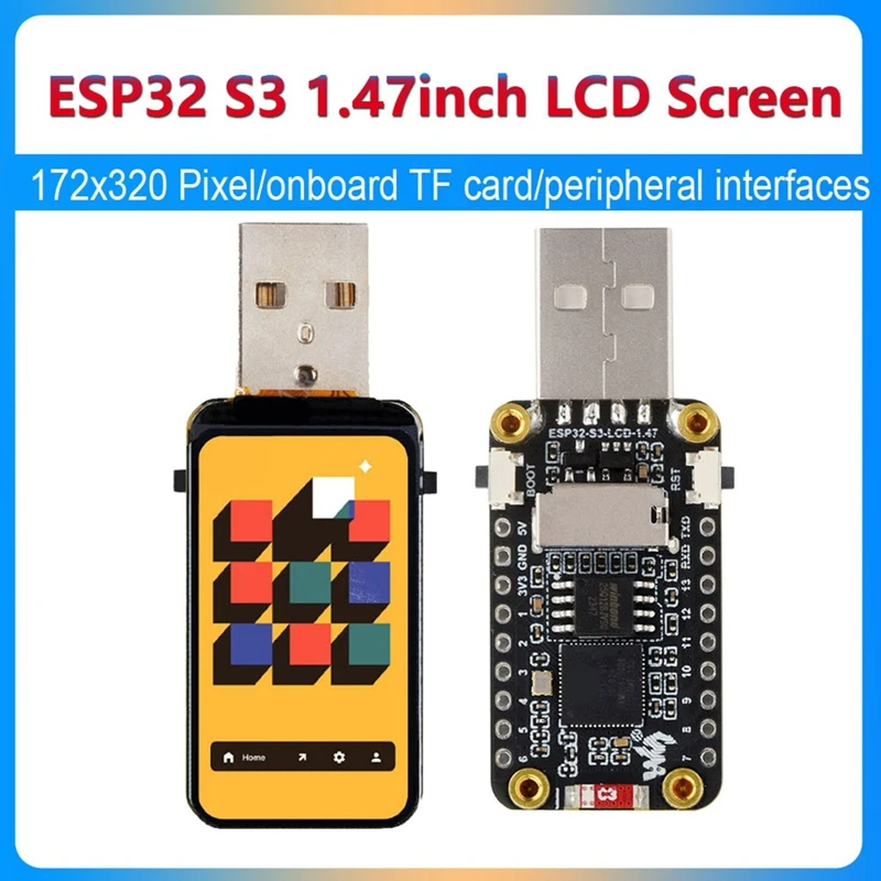 ESP32-S3 Development Board 1.47 Inch LCD Screen Display 16MB Flash ESP32-S3R8 Dual-Core Processor 172X320pixel SD-Port