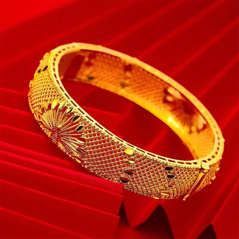 Women's 9999 24K Real Gold Open Screen Peacock Bracelet Buckle Retro Women's Bracelet Wedding Decoration Bangles Gift for Mother