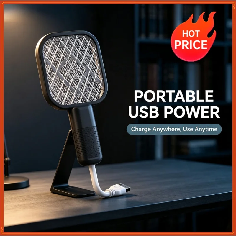 2-in-1 USB Mosquito Killer Lamp Electric Mosquito Swatter Purple Light Mosquito Trap Portable Insect Killer for Home Outdoor Cam