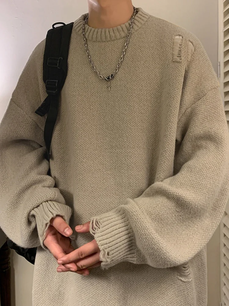 

Мужской осенне-зимний вязаный свитер с круглым вырезом, свободного кроя, базовый слой, удобный, из мягкого материала, с длинными рукавами