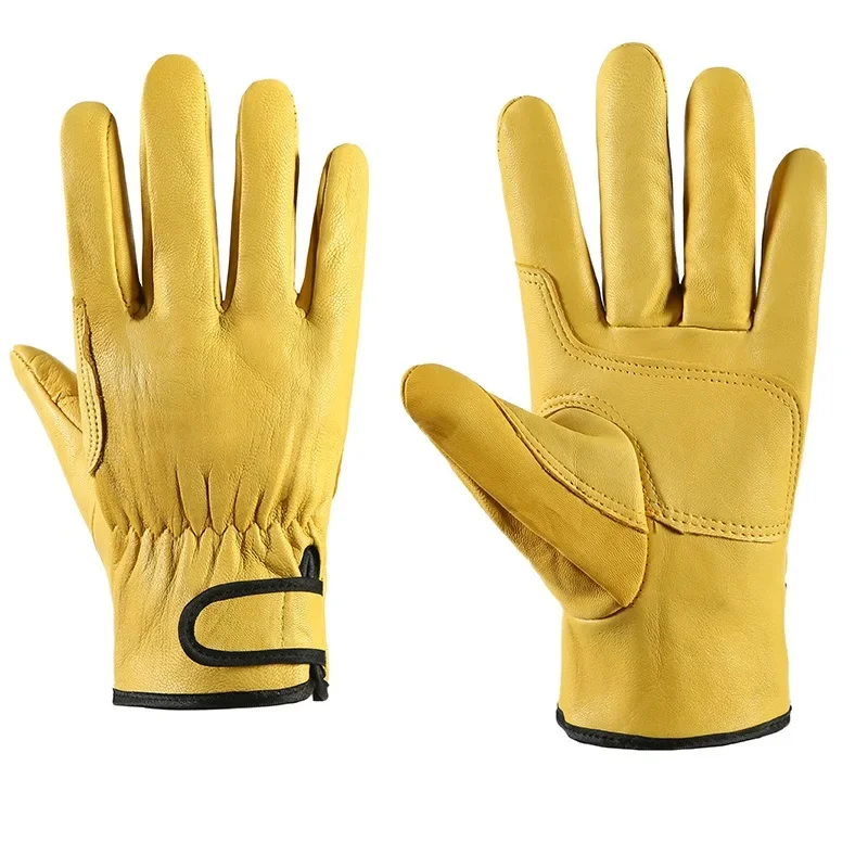 Work Gloves Leather Workers Work Welding Safety Protection Garden Sports Motorcycle Driver Wear-resistant Gloves Average Code