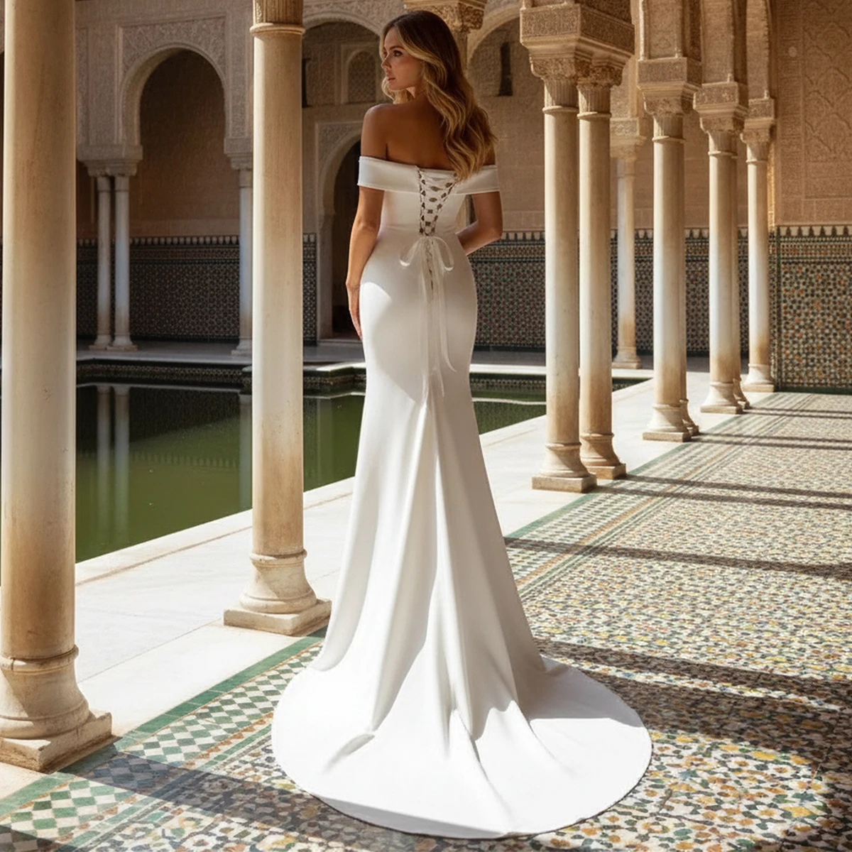 Elegant Vestidos Novia Mermaid Wedding Dress Long Satin Off Shoulder For Bride Button Hand Beading Bridal Party Gown For Women