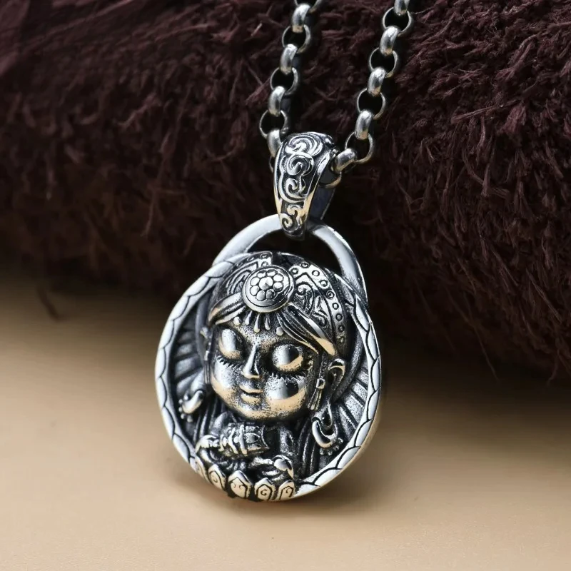 

S925 Sterling Silver Fashion Retro Trendy Goddess Statue Cartoon Version Zakiram Pendant Ladies