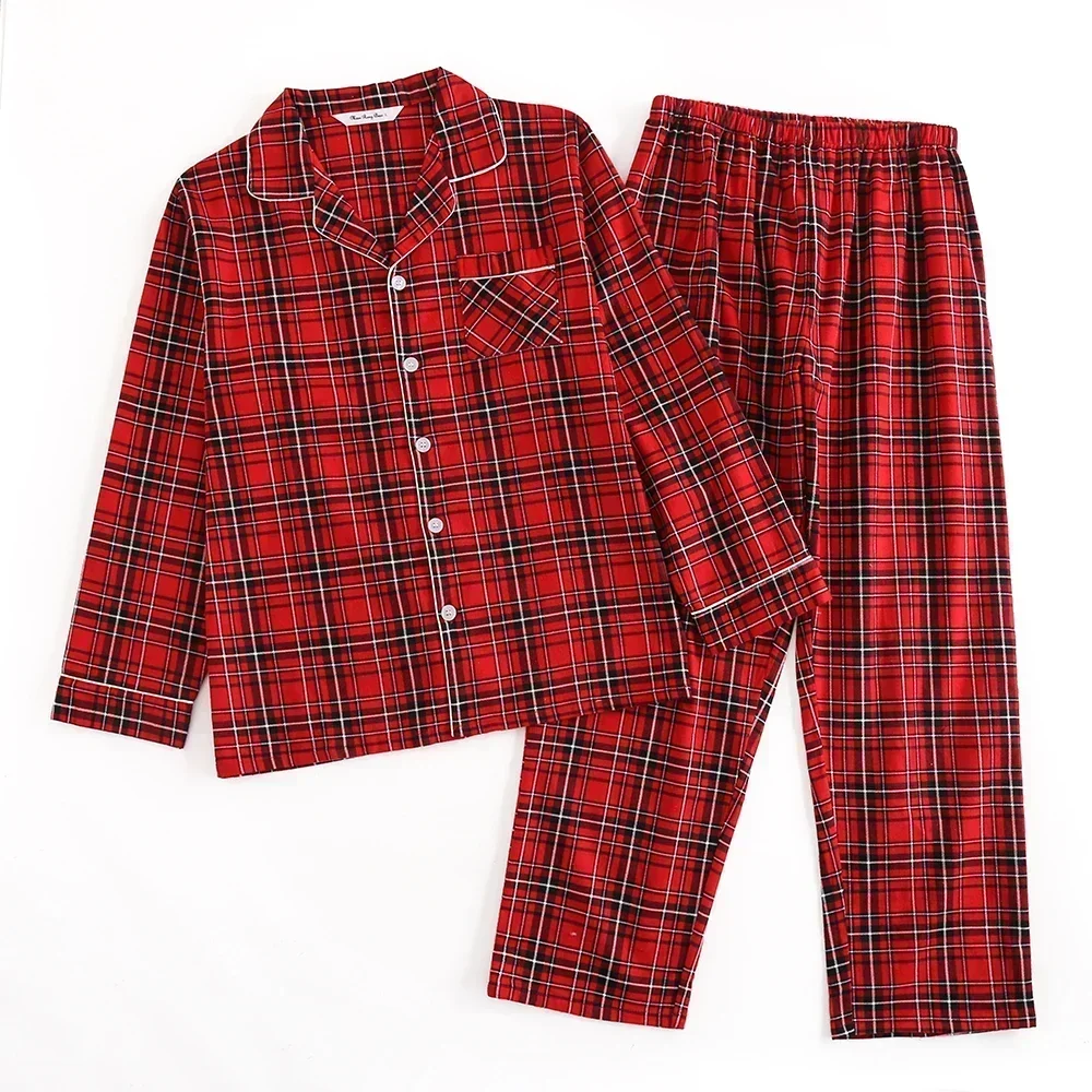 Plaid Design Multi Colors Warm Cotton Flannel Long-sleeved Trousers Pajamas for Men Autumn and Winter Homewear Sleepwear Sets