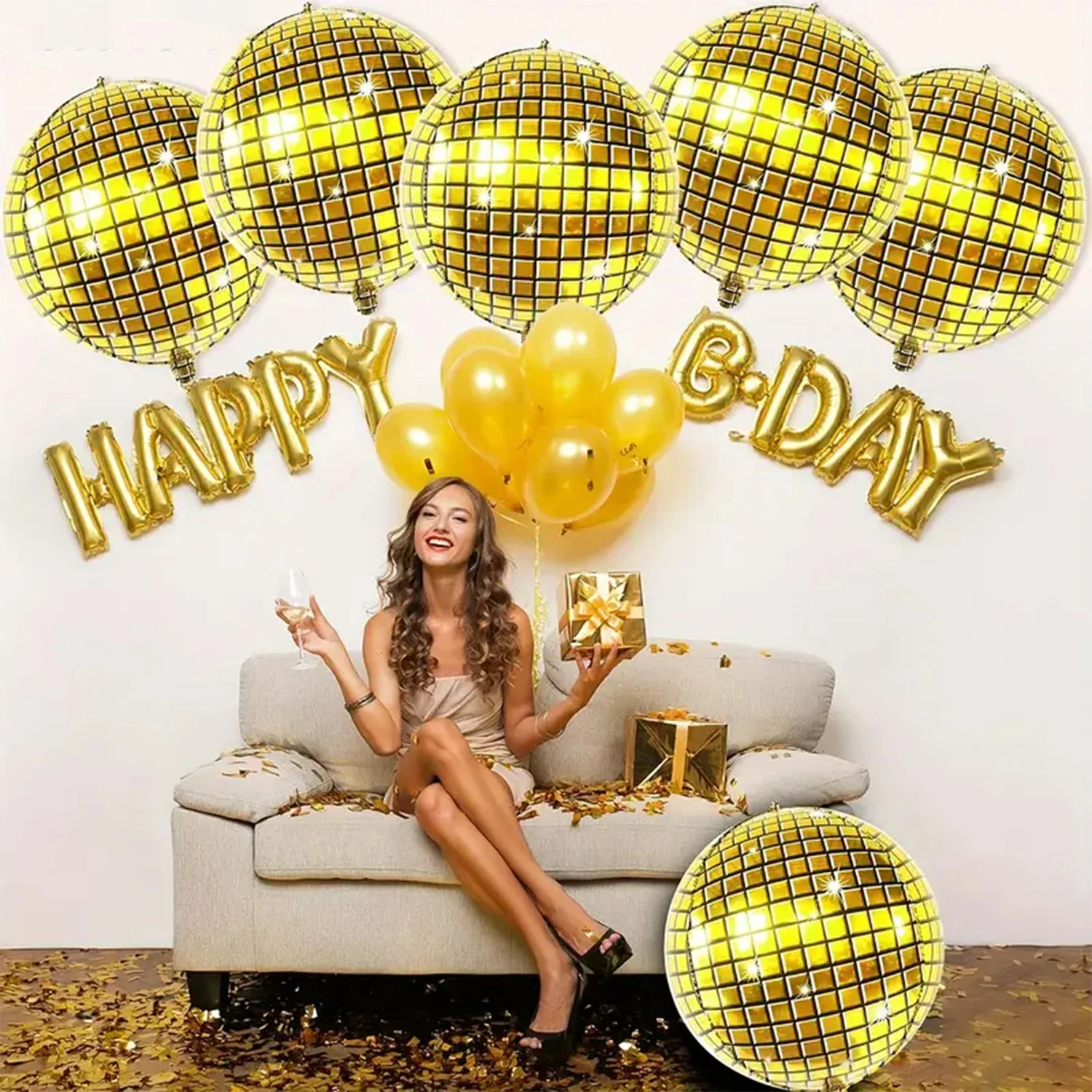 6er-Set 22 Zoll 4D Spiegel-Disco-Ballons, Retro Metallic Mehrfarbig Silber Gold Disco Geburtstagsdekoration Aluminiumfolienballons – Detail 5