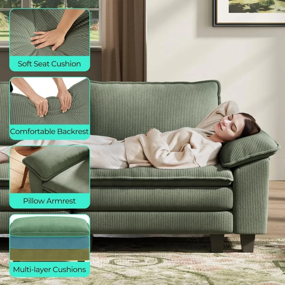 Sectional Sleeper โซฟา - 123 ''Modular Cloud โซฟาขนาดใหญ่ Corduroy โซฟาเตียงเคลื่อนย้ายได้ Ottoman นุ่มโมเดิร์น Comfy โซฟา