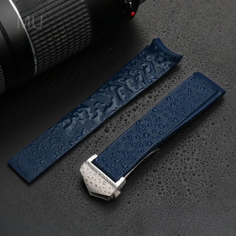 Black Blue for Tag Heuer Aquaracer Series Dainty Dust-free Watch Strap Waterproof Curved Interface Silicone Watchbands 22mm