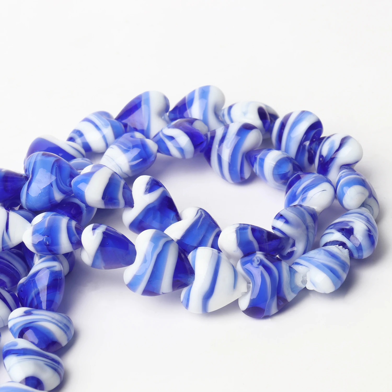 15mm Large Murano Beads Blue White Stripes Heart Lampwork Crystal Glass Pendant Beads for Jewelry Making DIY Charm Bracelet 5pcs