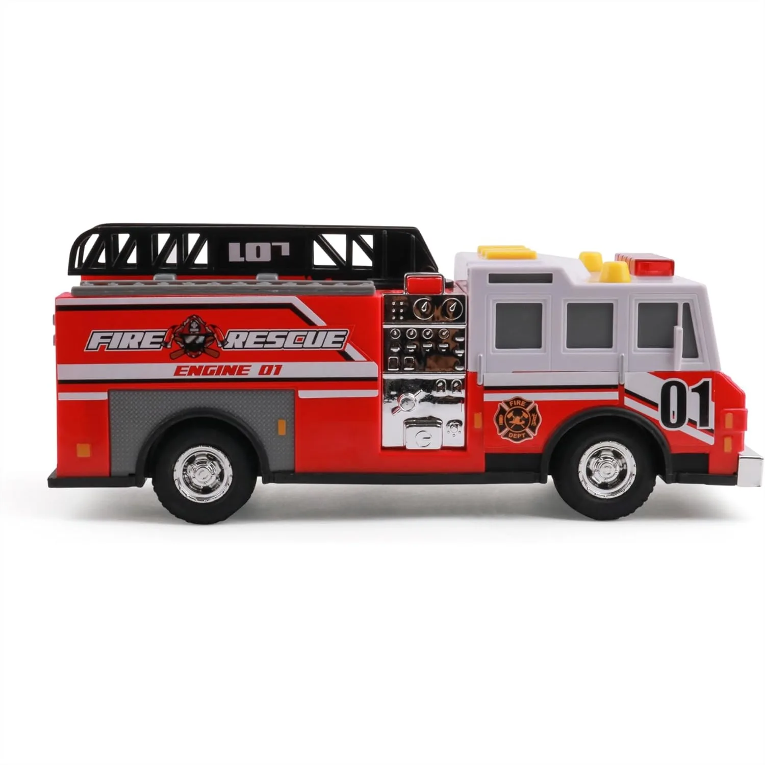 

Игрушечная пожарная машина Mighty Fleet Rescue Force 12 дюймов с реалистичными светом и звуком, рабочей лестницей, для детей от 3 лет