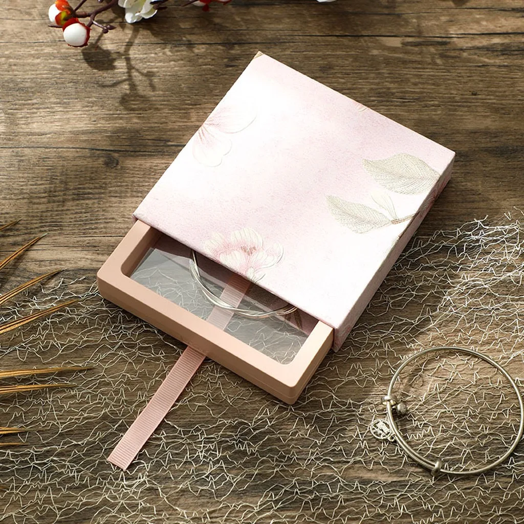 Jewelry Packaging Box Floral Embossed Square Jewelry Box Pe Jewelry Storage Case Thickened Floral Suspension Case For Dressers