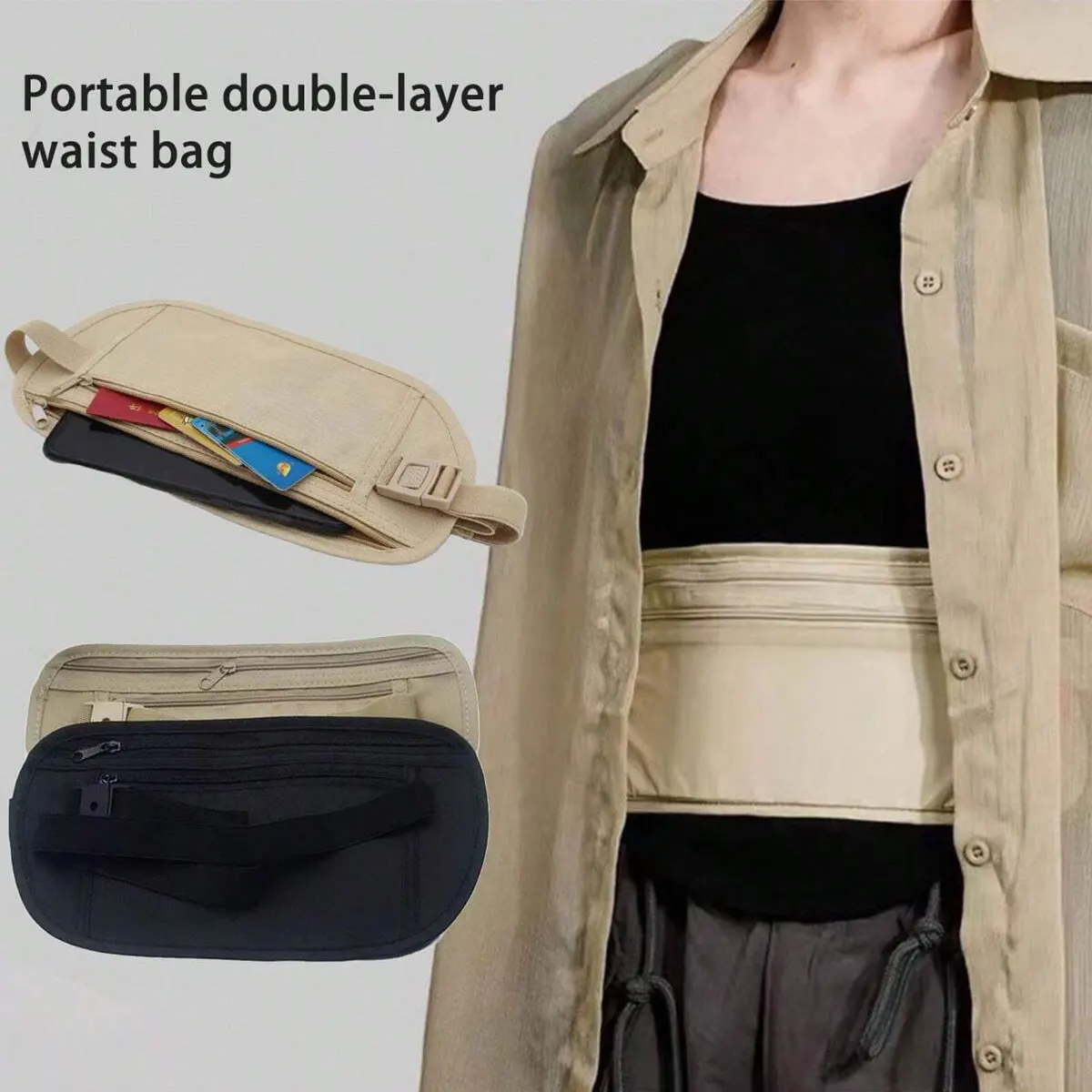 

1 travel close fitting anti-theft waist bag, passport bag, outdoor sports running invisible thin bag, running bag