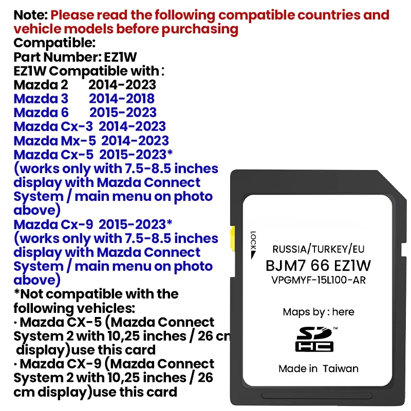 GPS SD Card for Mazda BJM7 66 EZ1W: 2/3/6/CX-3/MX-5 Navigation SD Card Maps 2023