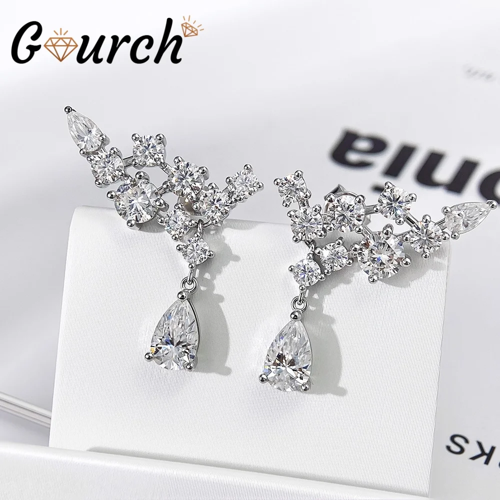 

Gourch Full Moissanite Earrings for Women 925 Sterling Silver Water Drop Earrings Wedding Engagement Sparkling Fine Jewelry Gift