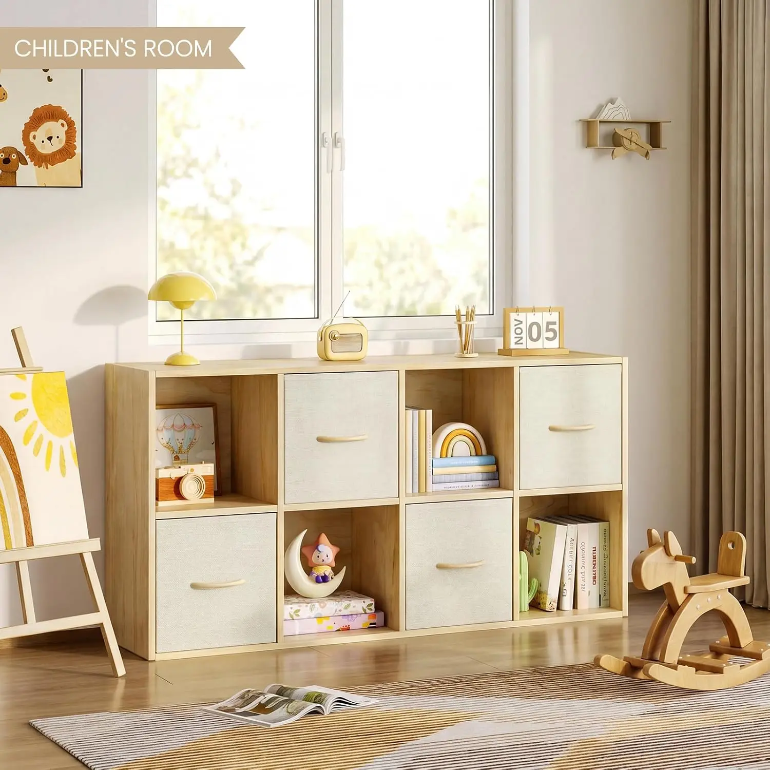 Cube Storage Organizer Solid Wood Bookshelf 4 Storage Bins Cube Shelf 2 Removable Back Panels Vertical Horizontal Bookcase Open