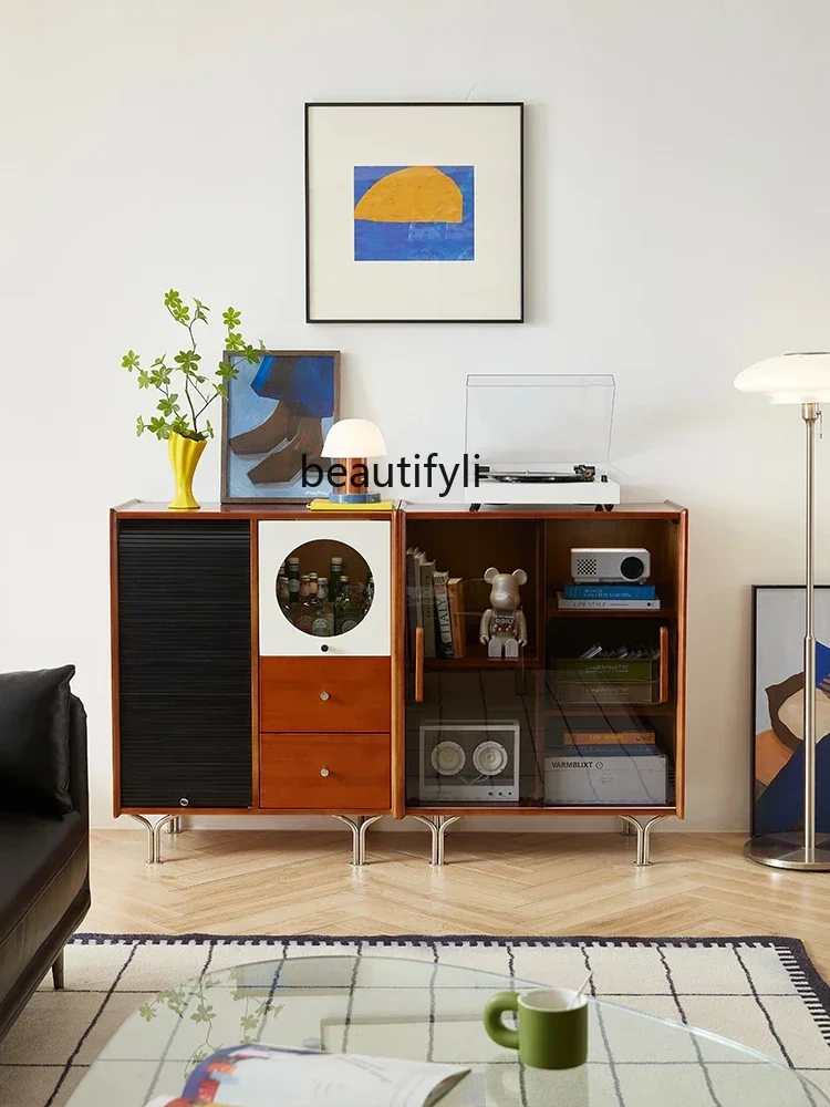 

13Medieval style dining side cabinet integrated against the wall tea bucket cabinet storage entrance porch rack