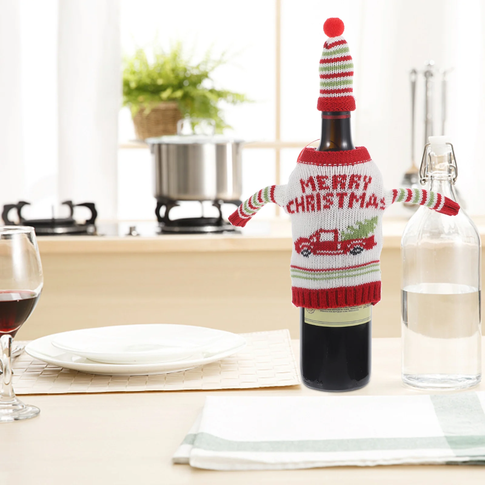 

1 set Knitted Cover Christmas Wine Decor Reusable Bottle Sleeve Party Supplies Wine Accessory Holiday Decoration