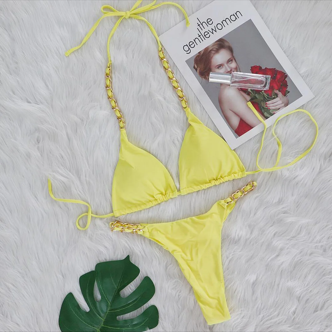 Metallring-Neckholder-Bikini mit Scrunch-Butt-String, Damen-Badeanzug, zweiteiliger Bikini-Set, Badebekleidung, Badeanzug, Schwimmbikini V4391 – Detail 37