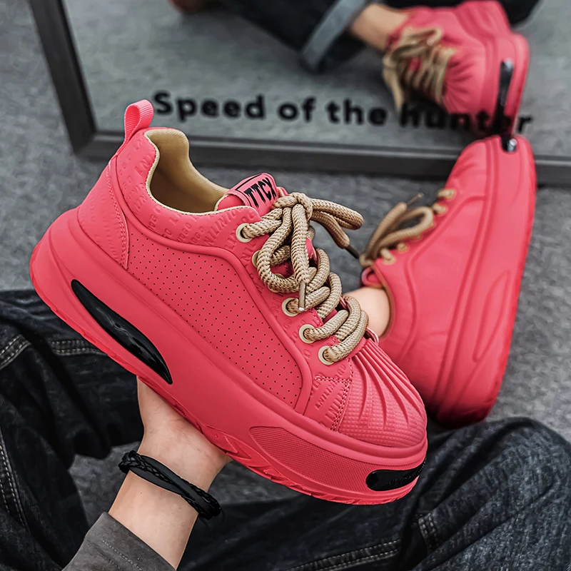 

2026 Men's spring new casual sports shoes outdoor thick soled fashionable red board shoes student low top shoes white shoes