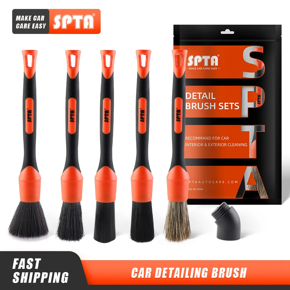 SPTA 5Pcs/Set Mixed Hair Car Detailing Detachable Head Brushes for Wheel Air Dashboard Outlet Auto Cleaning Accessories