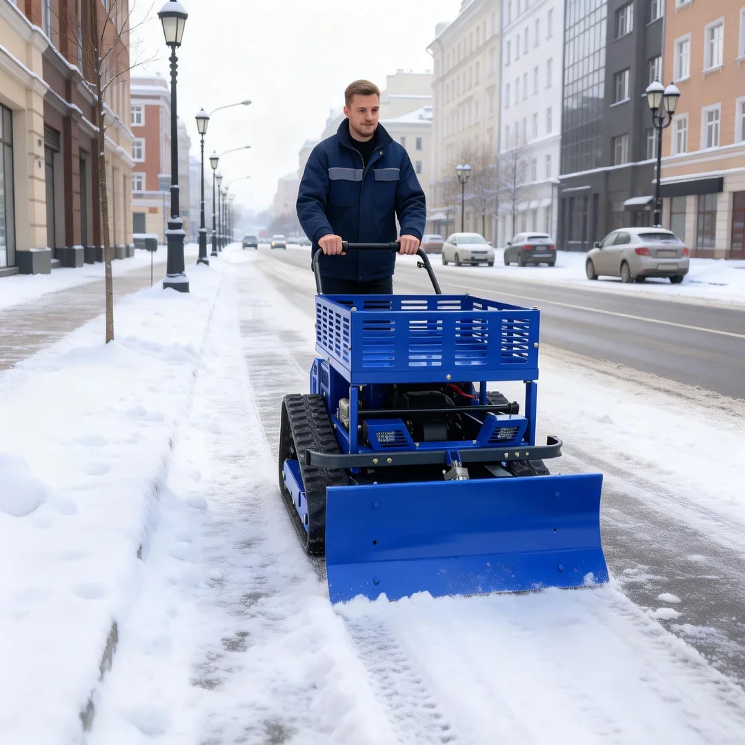 

Customized All Terrain Rotary Tracked Lawn Mower 4-Stroke Cordless Self Propelled Remote Control Free Storage Rack Snow Shovel