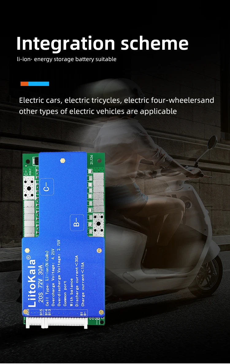 1-10 قطعة LiitoKala 20S-72V30A-BMS لوحة التوازن 30A بطارية ليثيوم أيون حزمة مع حماية من السقوط NTC 72 فولت لبطارية ليثيوم الدراجة الإلكترونية