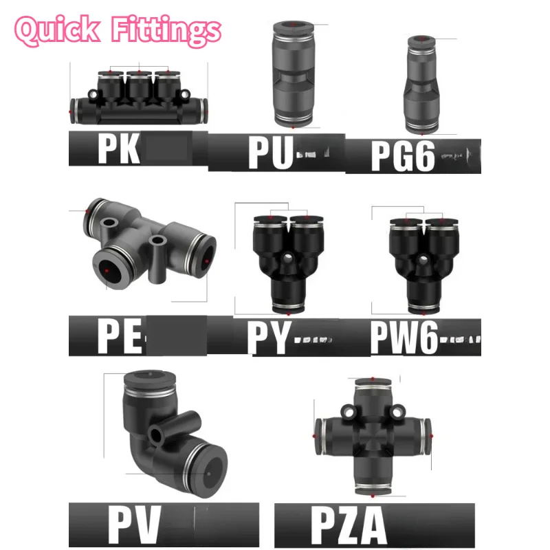 PU PG PE PY PW PV PZA PK Black Pneumatic Fittings Pipe Connector Tube Air Quick Fittings 3/4/5/6/8/10/12/14/16mm