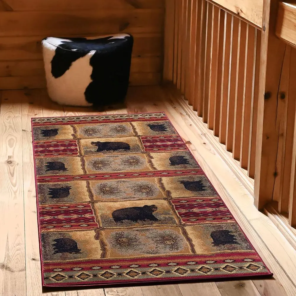 

Red 3x8 Runner Rugs for Lodge, Cabin Style - Rustic Indoor Carpet for Hallway, Entryway, and Stairway