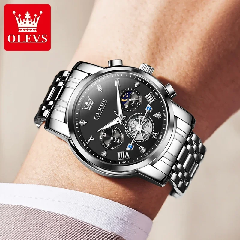 OLEVS Luxury Business Man Watch Stainless Steel Fashion Waterproof Watch for Men High Quality Multifunction Men's Wrist Watches