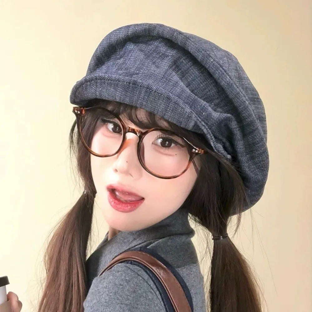 

Casual Japanese Denim Beret Cloud Y2K Octagonal Cap Newsboy Cloth Pleated Painter Hat Outdoor