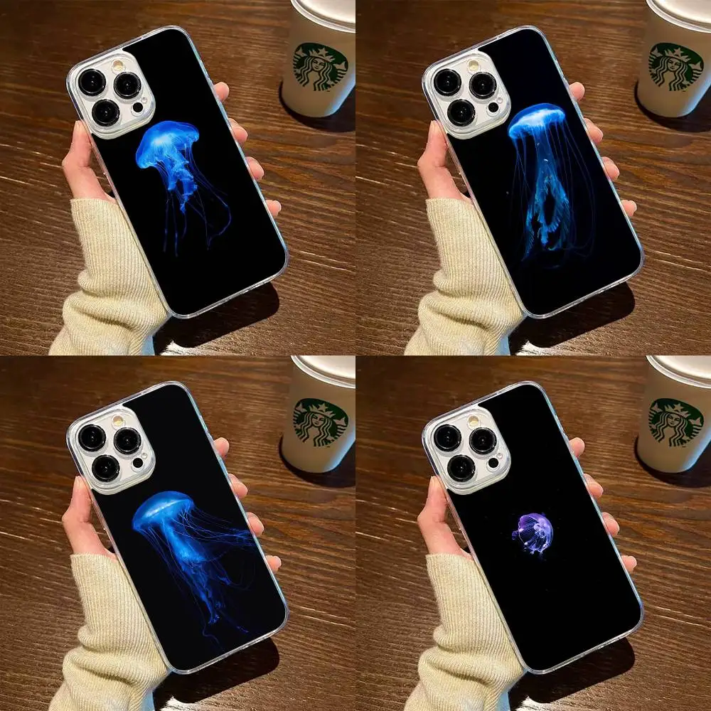 

Fluorescent Jellyfish Phone Case For iPhone17,16,15,14,13,12,11 Plus,Pro Max Soft Transparent Cover