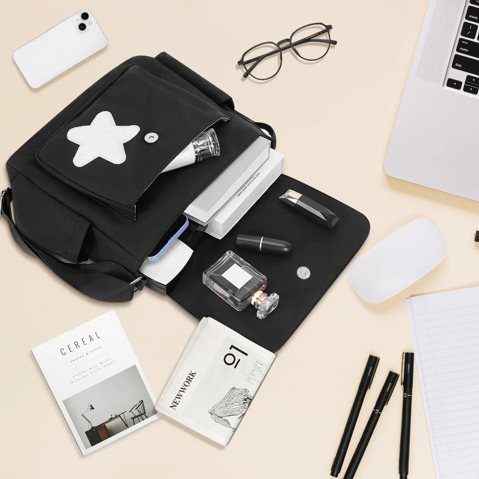 حقيبة ساعي البريد اللطيفة، حقيبة كروس جمالية، حقيبة يد Y2K Star Grunge Bag Emo للسيدات بكتف واحد A-DH #3