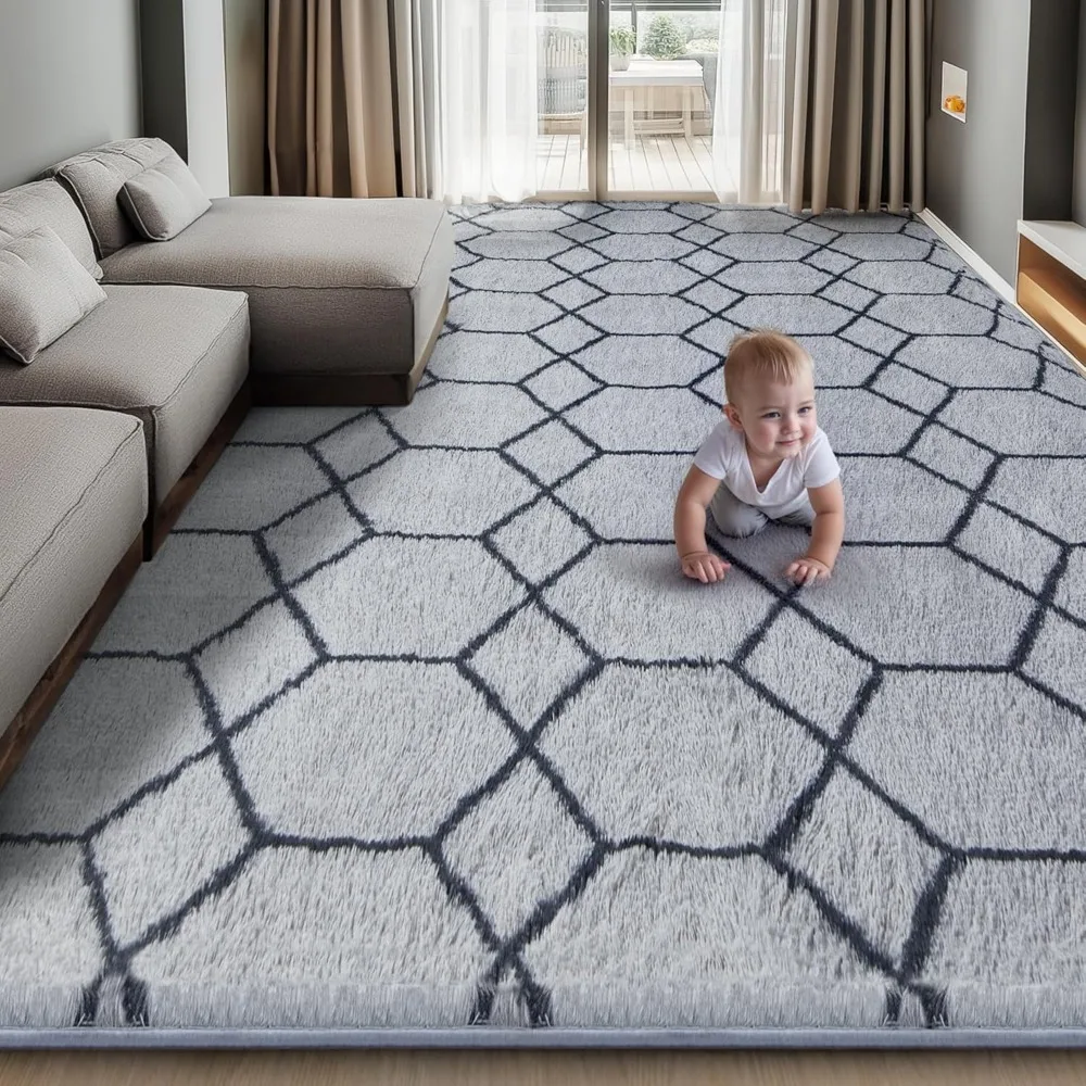 

Роскошный плюшевый лохматый коврик, 8x10 дюймов, современный марокканский геометрический дизайн для домашнего декора, идеально подходит для спален и гостиной.