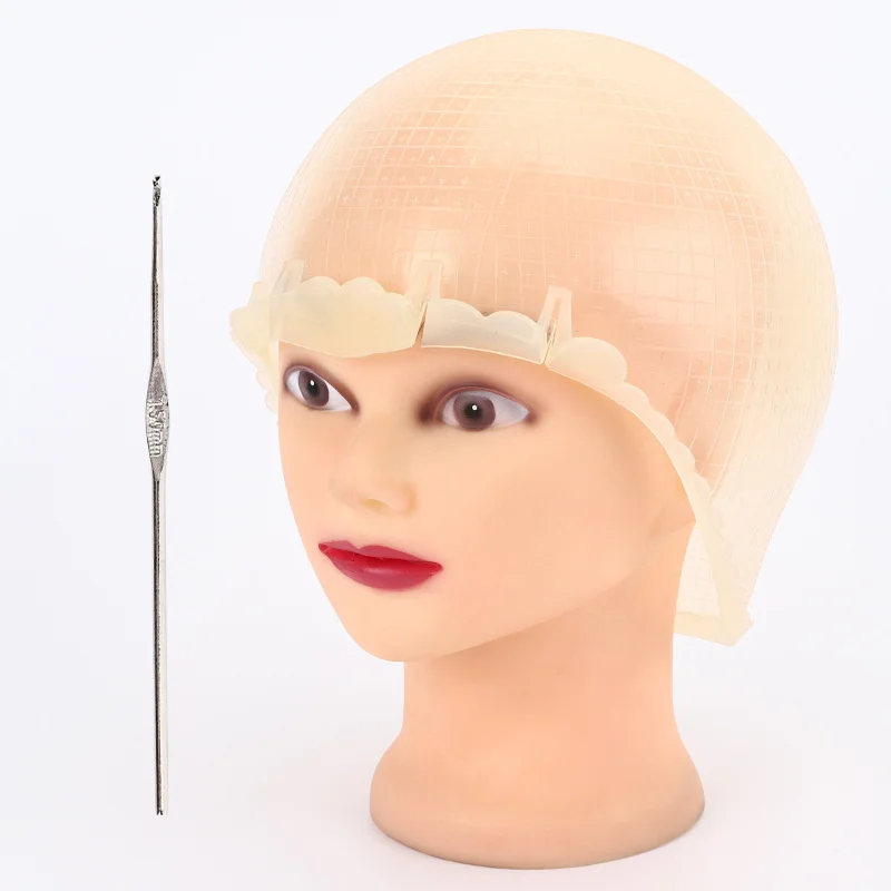 Silicone Highlighting Cap with Cross Holes for Hair Dyeing Reusable Professional Salon Frosting Poked Hole Caps Tool with Needle