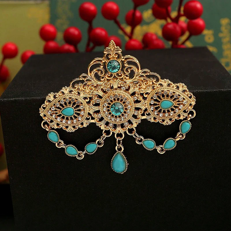 Moroccan Style Ladies Brooch Gold Plated Turkish Kaftan Jewelry Middle Eastern Wedding Accessories Brooch