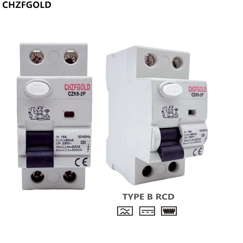 CHZFGOLD CZK9 Magnetic B Type RCCB Residual Current Circuit breaker DCELCB 2P 4P 40A 63A 30mA 100mA 300mA Type B RCD Leakage10KA