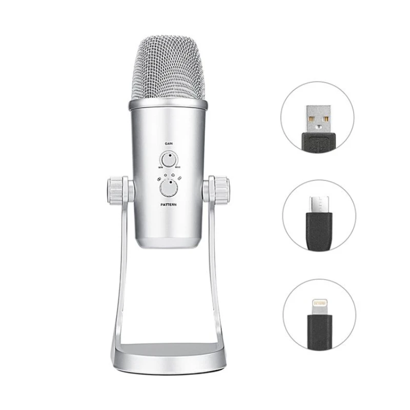 Micrófono USB flexible con patrón polar para dispositivos iOS Dispositivos y compitores Android