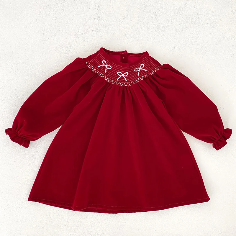 فستان حفلة عيد الميلاد طفلة القوس الأميرة كشكش إنهاء فستان موضة عيد الميلاد عطلة الخريف الشتاء ارتداء الاطفال فتاة فستان