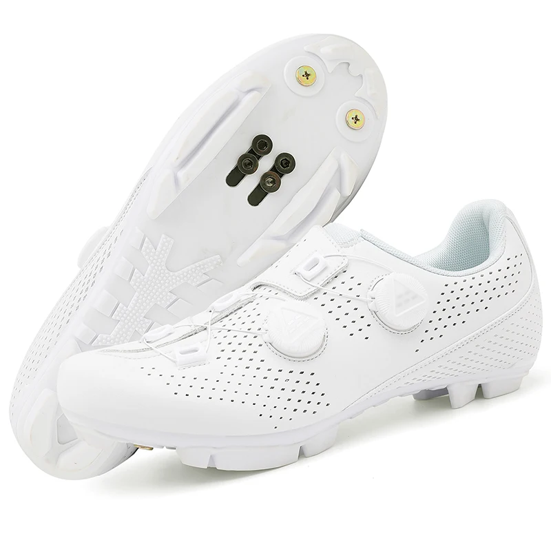 Speed Cycling Sneaker Heren Road Fietsschoenen Cleat Schoenen Spd Schoenen Fietsen Platte pedaalschoenen Heren Fiets Outdoor Schoeisel Wit