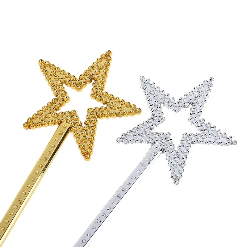 Fairy Wand 13 Inches Golden Silver Angel Star Magic Wand Five-Pointed Star Princess Magic Fairy Cane For Girls Stage Elf Cost