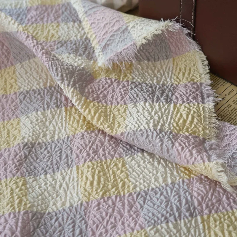 

1 meter Spring Summer Contrast Checkered Yarn Dyed Jacquard Fabric Embossed Bubble Dress Bag Making Fabric